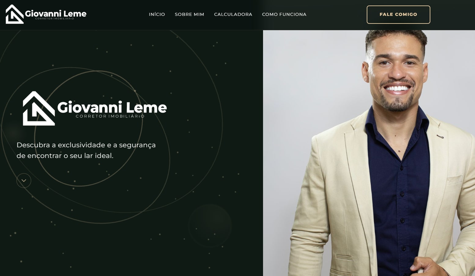 Abrir Giovanni Leme Imóveis, interface da plataforma