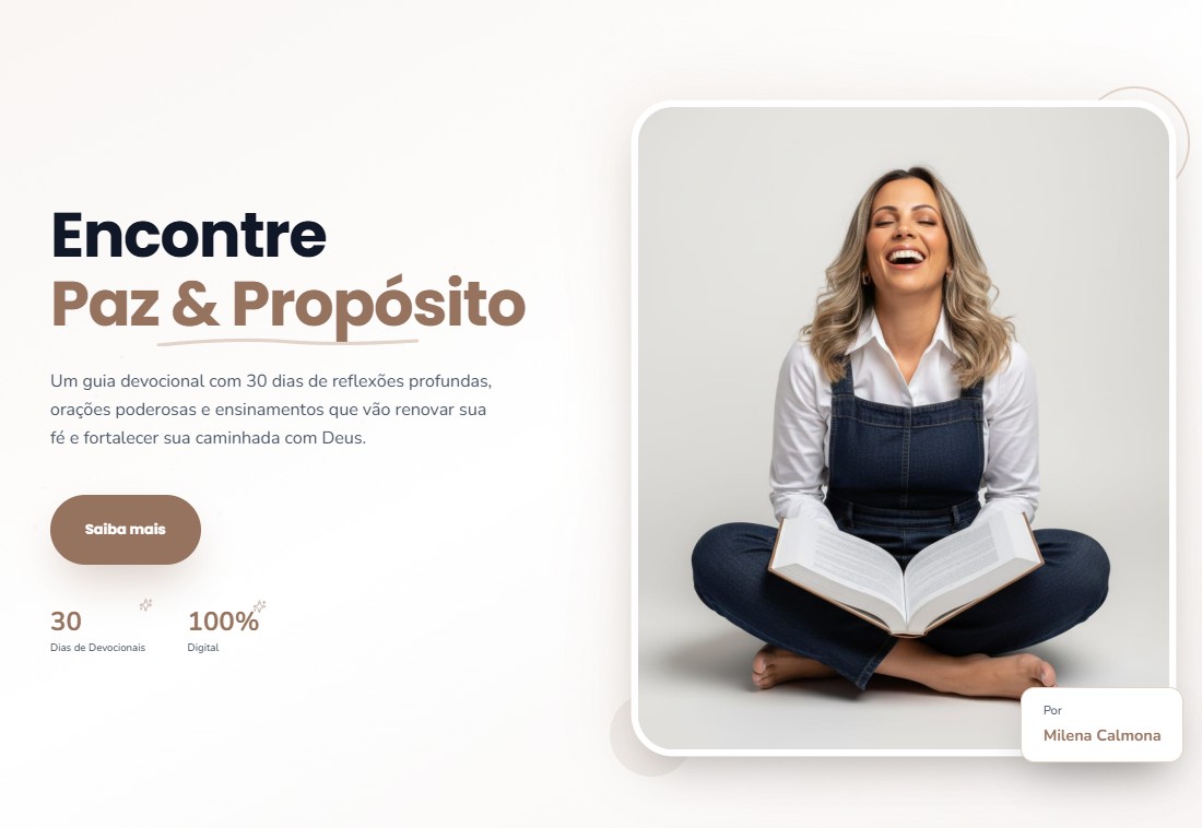 Abrir Milena Calmona, landing page do devocional